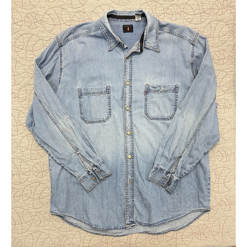 Levis Denim Shirt Blue Vintage 1999 90's Workwear / Mens XL